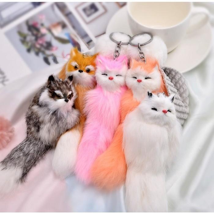 Gantungan Kunci Motor , Aksesoris Tas Gantungan Kunci Mobil Motor Boneka Kucing Bulu Lucu