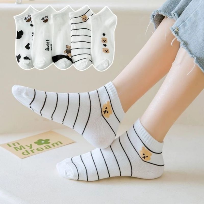 Kaos Kaki Pendek Motif Sapi Kaos Kaki Wanita Bahan Katun Kaos Kaki Casual Kaos Kaki Korean Style Kua