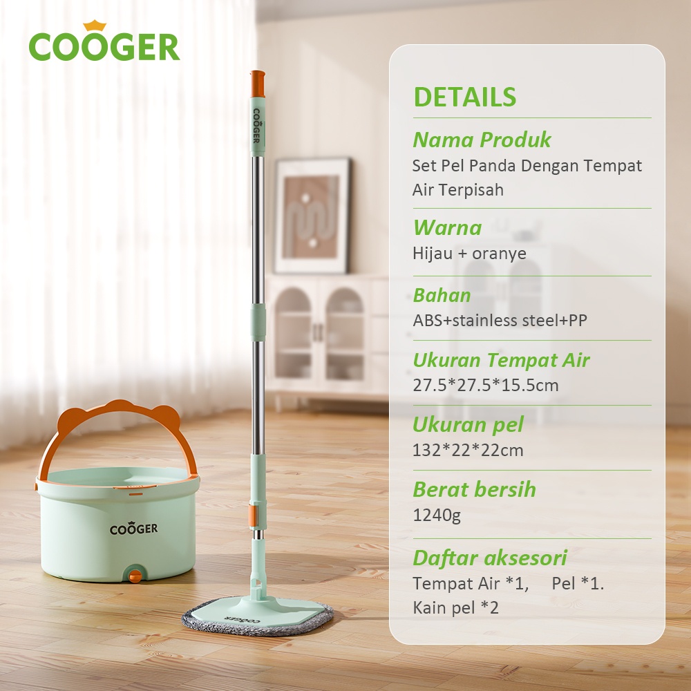 Cooger Alat Pel Spin Mop Bentuk Panda Berputar 360 Derajat Buet Spin Mop Alat Pel Lantai 2In1