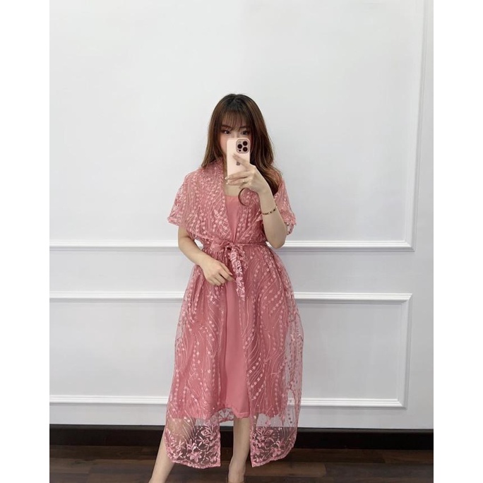 Kuntistore_26 // Dress Natal Gereja Model Terbaru Casual Tanktop Dan Outer Syerri Berkualitas