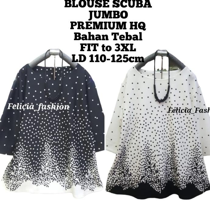 BAJU ATASAN WANITA JUMBO BLOUSE SCUBA MOTIF POLKADOT BIG SIZE JUMBO