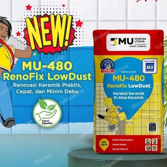 Ready Mortar Utama MU 480 Perekat Keramik diatas keramik RenoFix MU480 -25kg