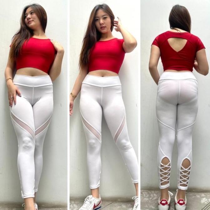 SETELAN BAJU SENAM AEROBIC SET CROP SEXY MERAH PUTIH BAJU ZUMBA YOGA