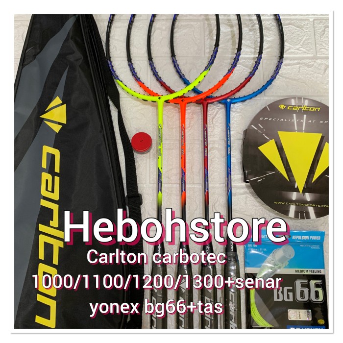 Raket Badminton Carlton Carbotec 1000/1100/1200/1300+Senar Yonex Bg66 Terpopuler