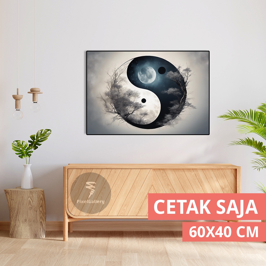Lukisan JUMBO 60x40 Abstrak Yin dan Yang Hiasan Dinding Walldecor Estetik Pajangan Poster Dekorasi C