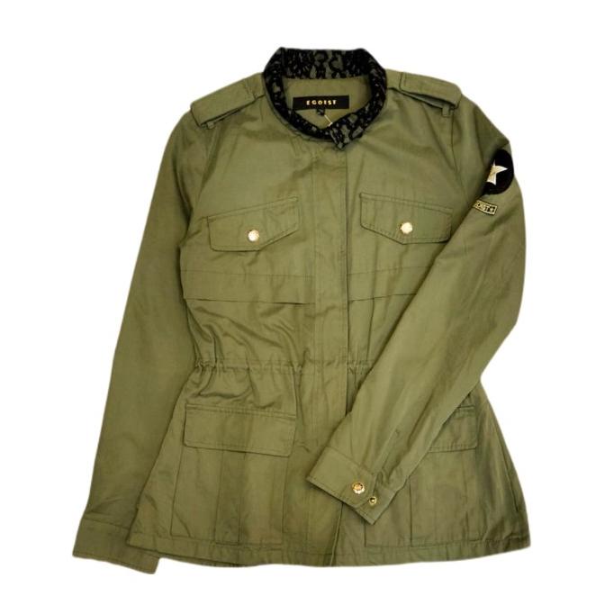 OUTER JAKET KATUN WANITA EGOIST WARNA HIJAU KERAH RENDA HITAM LD90 TOKOHERUANDI