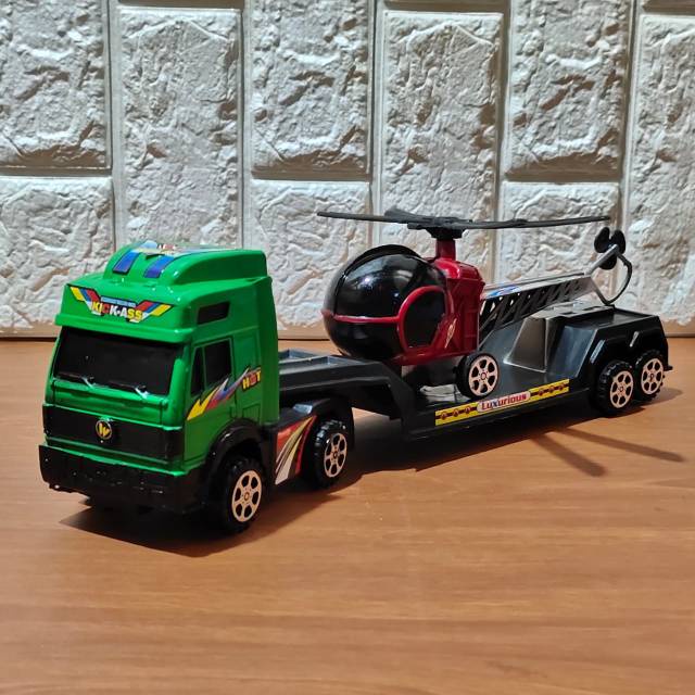 Mainan Truk Trailer Muatan Helicopter