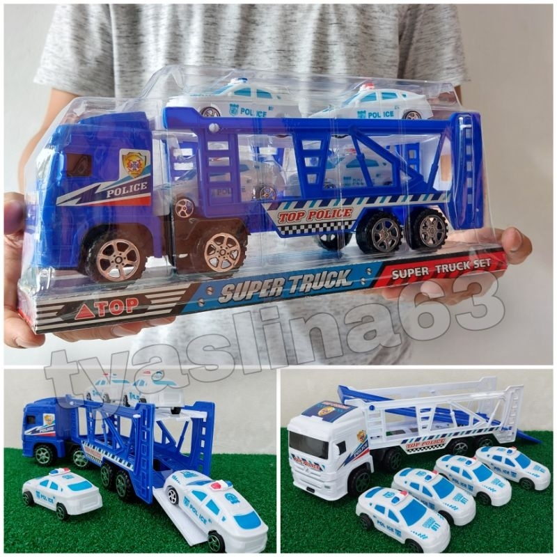 Mainan Truk Kontainer Muatan Mobil Polisi Edukatif