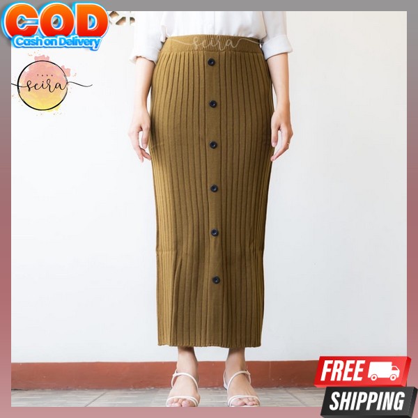 Midi Rok Span Roj Belah Skrit Skirt Mewah Elegan Maxi Korean Style Fashionable Rik Premium Import Ro