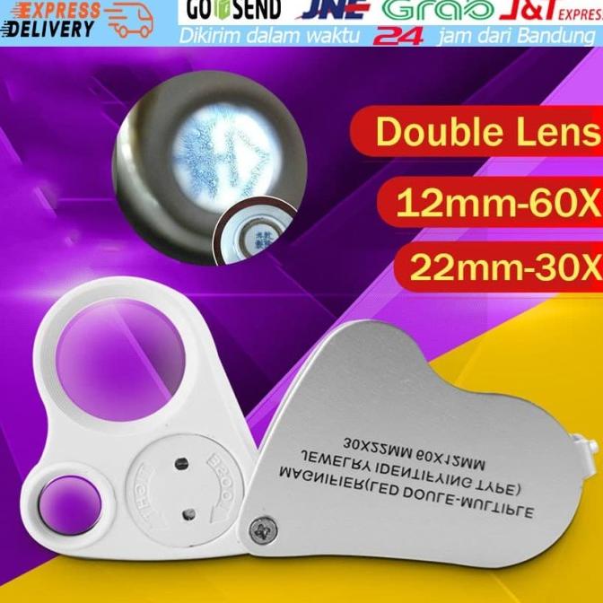 

TERLARIS 30X/60X Kaca Pembesar LED Cek Perhiasan 2 In 1 Loupe Mini Microscope