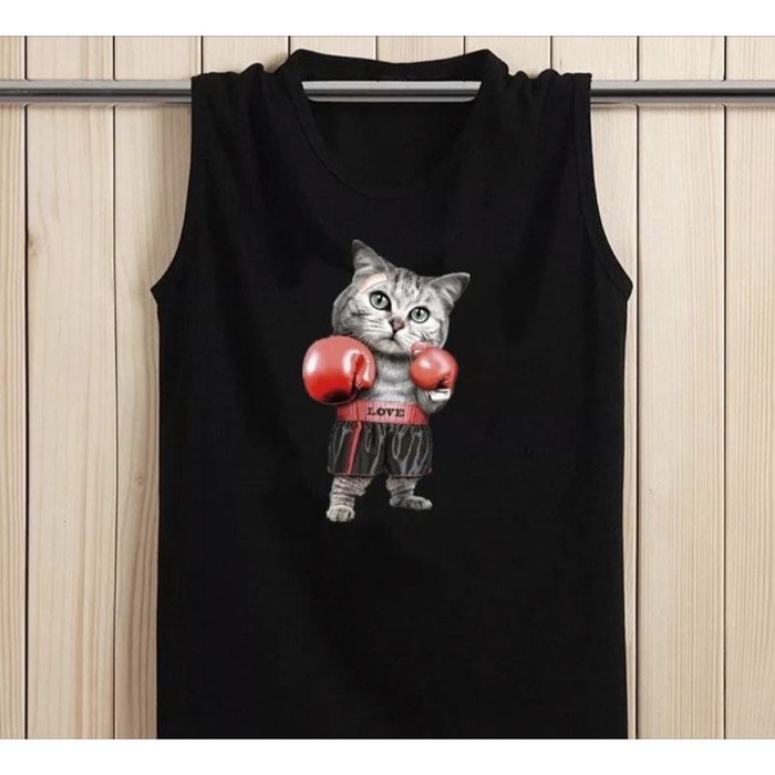 SINGLET GAMBAR KUCING TINJU SINGLET PRIA BAJU TANPA LENGAN KAOS OBLONG
