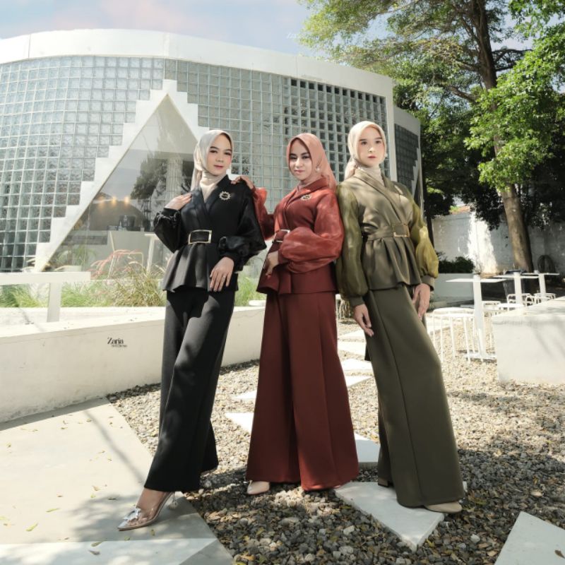 Fashion Wanita Zaria Setcel Vaganza Mix Organza Satu Stel Dengan Celana