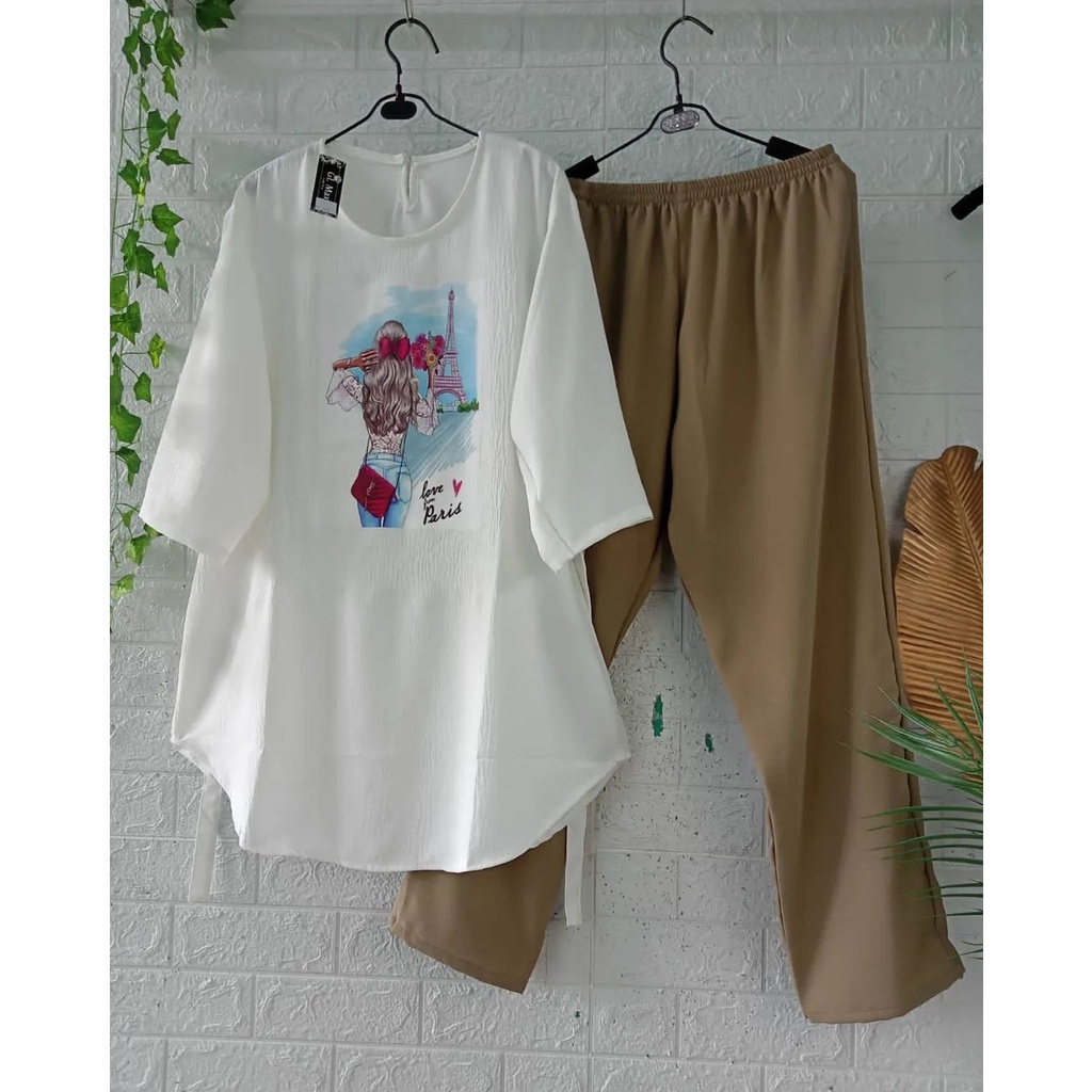 Setelan Wanita Kekinian / 1 Set Outfit Remaja / One Set Wanita Bahan Crinkle