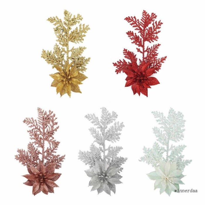 

Win Bunga Poinsettia Glitter Natal Buatan Pinus Cabang Daun Picks Limited Stock