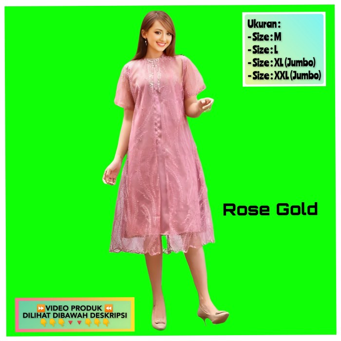 (PROMO SALE) dress brukat wanita mandy baju pesta brokat midi gaun rose gold BIG SALE