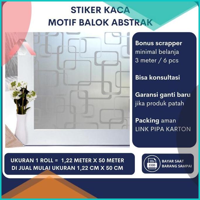 Sticker Stiker Kaca Film Motif Kotak Abstrak Jendela Cermin Wallpaper