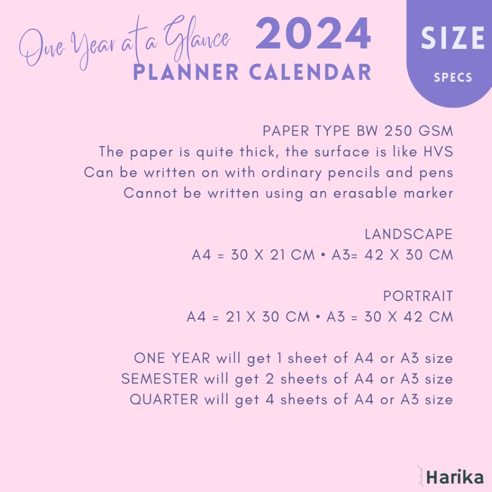 

[ZZR] 2024 PLANNER CALENDAR/KALENDER | A4/A3 | ONE YEAR AT A GLANCE TERBARU