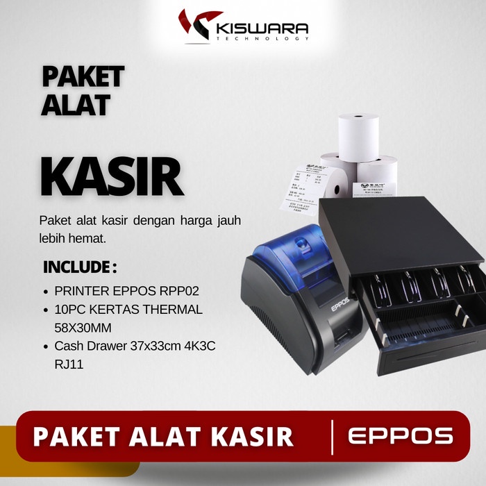 Katlen Paket Alat Kasir Printer Rpp02 + Cash Drawer + 10Pc Kertas Thermal