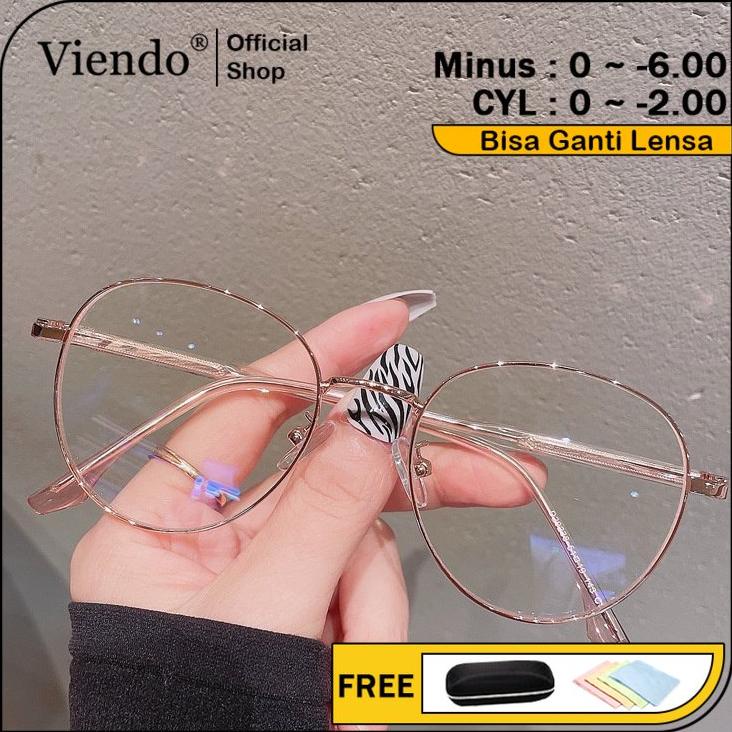 PREMIUM Viendo Kacamata Minus Photocromic Anti Radiasi Blueray Wanita Pria Cowok Besi Oval Frame 2 i