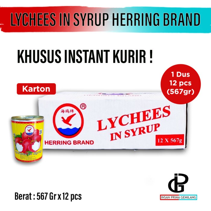 

Leci Herring Brand Kaleng / Lychees In Syrup 567 gr x 12 pcs 1 Dus