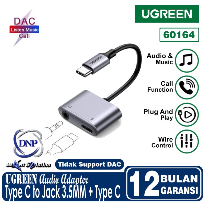 UGREEN AUDIO ADAPTER CONVERTER SPLITTER TYPE C TO TYPE C + JACK 3.5MM