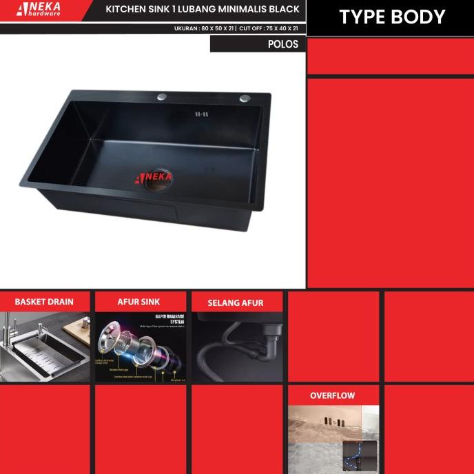 Kitchen Sink Black Stainless 1  Lubang / Bak Cuci Piring Model Onan