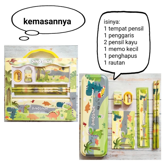 

SALE paket alat tulis study set kemasan kotak karakter dinosaurus dino Termurah