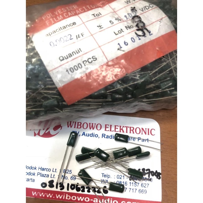(100 pcs) Capacitor milar 222j 100v 2k2 2n2 0.0022uf 100volt kapasitor Juara