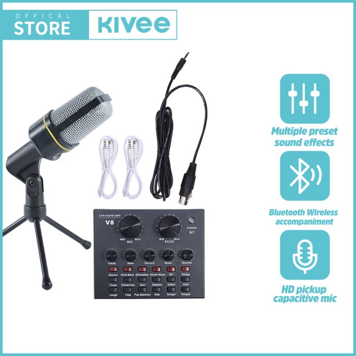 Sound card V8 Mixer Bluetooth Soundcard audio mikrofon stand set