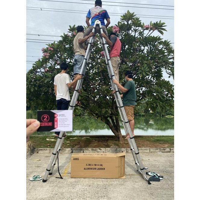 Tangga Teleskopik Double Alumunium 8.2 M /Tangga Lipat 4.1M + 4.1M