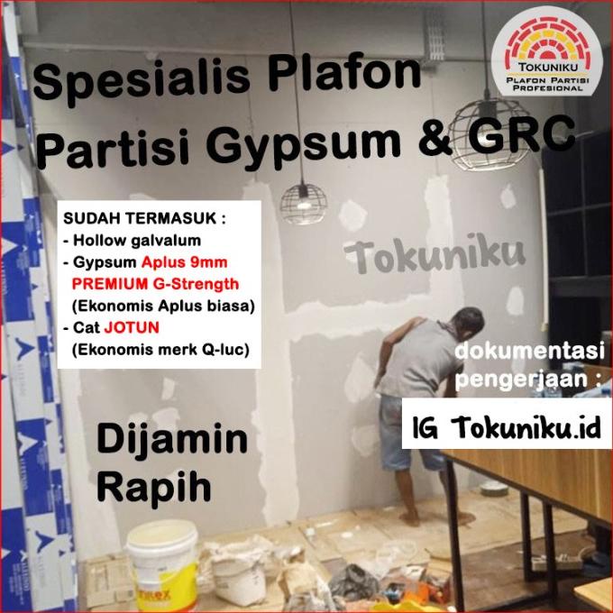 1 sisi Pasang Partisi Gypsum GRC Dinding Sekat Gypsum volume 8-20m2