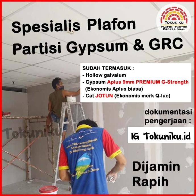 2 sisi Pasang Partisi Gypsum GRC Sekat Dinding Gypsum volume 21-50 m2