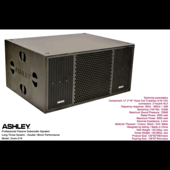 subwoofer pasif ashley zoom 218 / zoom218 original 2x18inch