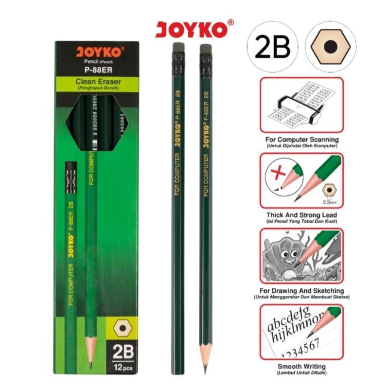

Pensil 2B dengan penghapus Pencil Joyko P-88ER 2B