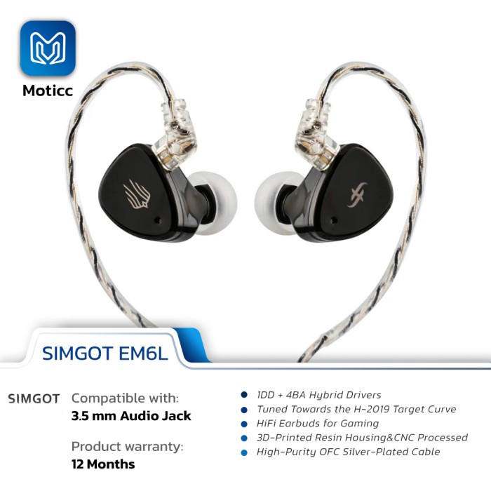 Terbaru Simgot Em6L 1Dd+4Ba Hybrid H-2019 Target 2Pin In-Ear Iems Earphone Promo Terlaris