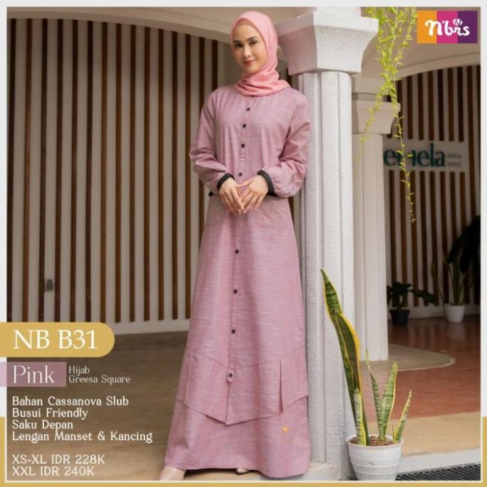 Gamis Nibras NB B31 Warna Pink Daily Dress Busui Branded Casual Adem