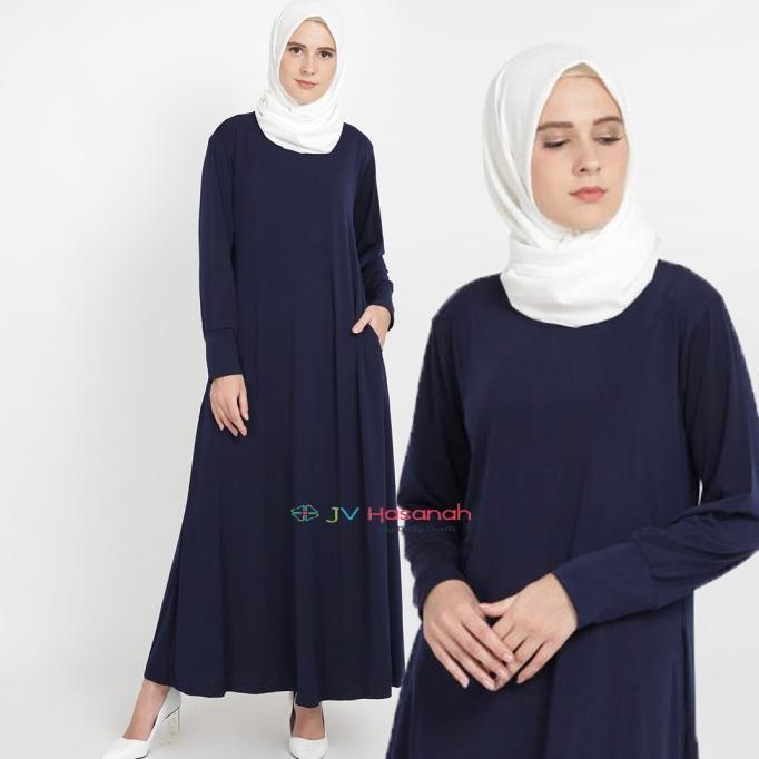 ALIA JERSEY DRESS JV HASANAH - NAVY MANSET GAMIS BIRU DONGKER