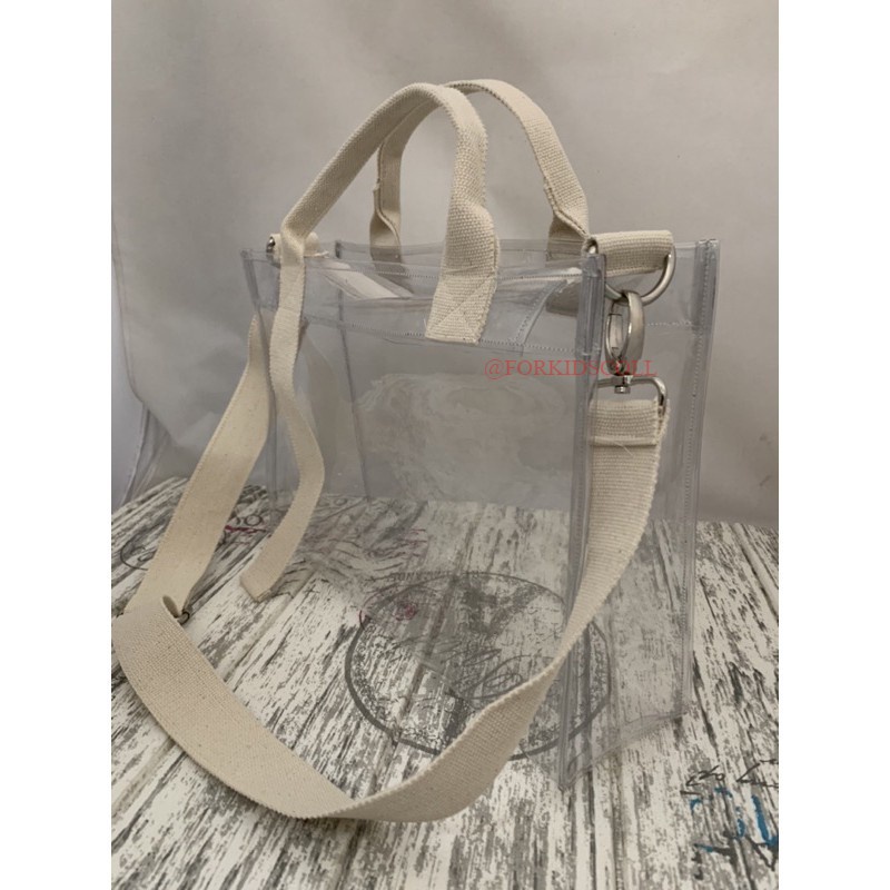 Tas Tote Ka Transparant Pvc Fashion Dengan Resleting Hampers 36X10X25