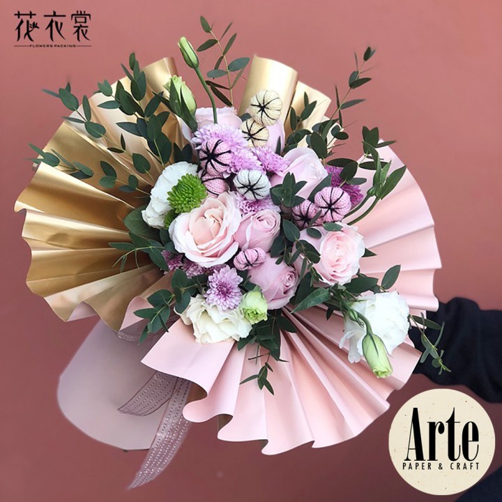 

20 Lembar Cellophane Pastel Dual Bi Color Tone Gold Kertas Buket Korea Bunga Flower Wrapping R Polos