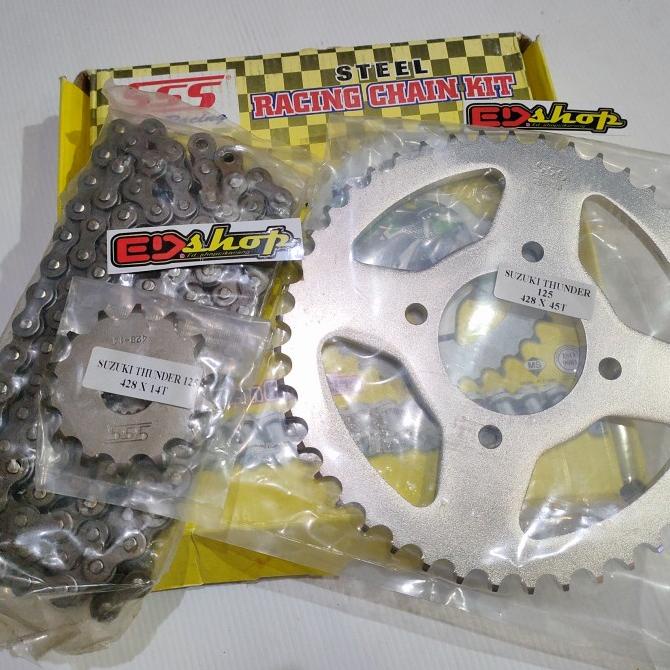 gear SET 428 THUNDER 125 ORI SSS CHAINKIT rantai HITAM ORIGINAL TEBEL