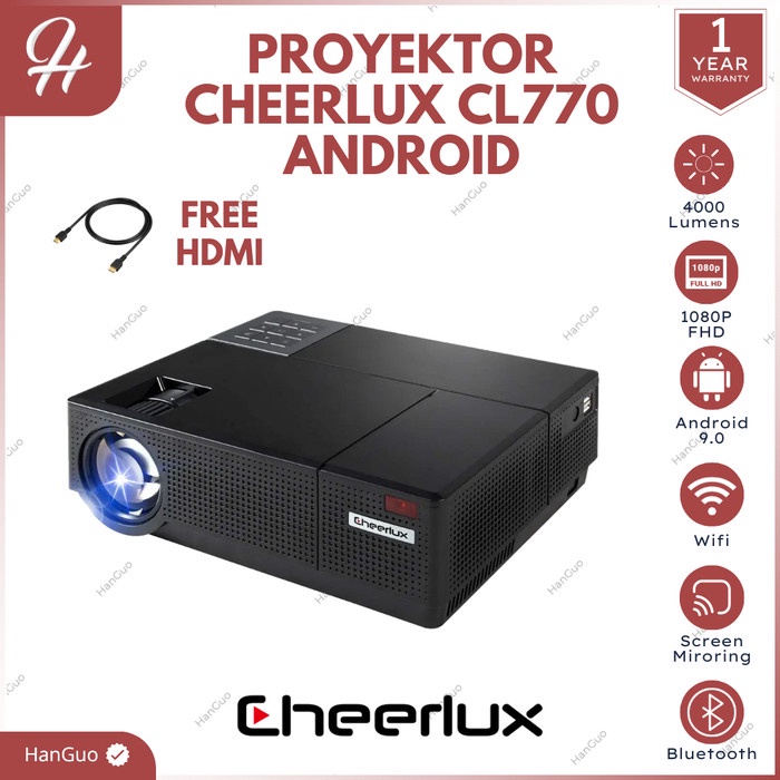 PROJECTOR CHEERLUX CL770 4000 LUMENS 1080P ANDROID PROYEKTOR CL 770