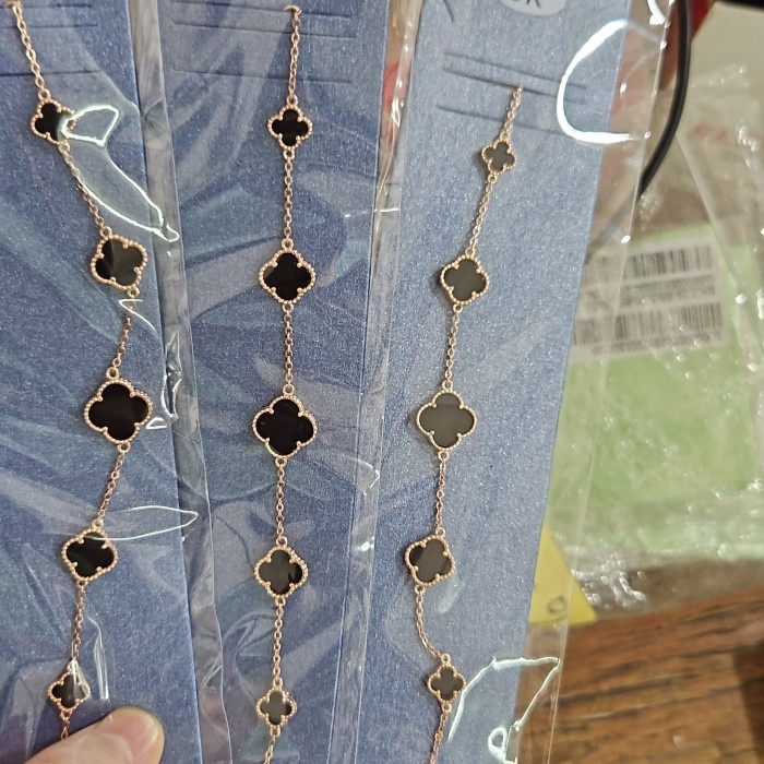 ✨Sale Gelang Tangan Permata Putih Clover Love Jumbo Besar 19 Cm Emas 375 Terbaru