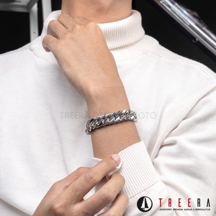 Gelang - Gelang Rantai Pria Titanium Silver