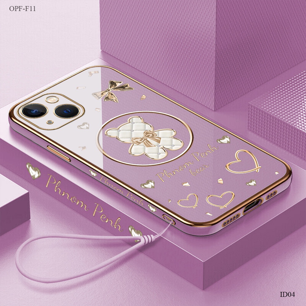 Casing Hp Untuk OPPO F11 F9 F7 F5 F1S Pro Youth Phone Case Free Lanyard Kartun Love Heart Bear Pola 