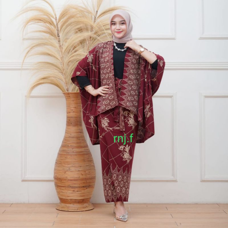 cardigan  baju wanita modern setelan modern one set rok lilit baju kondangan motif bunga