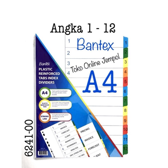 

A4 Angka 1-12 putih 6241-00 File Divider Bantex Pembatas dok ATK1176BX