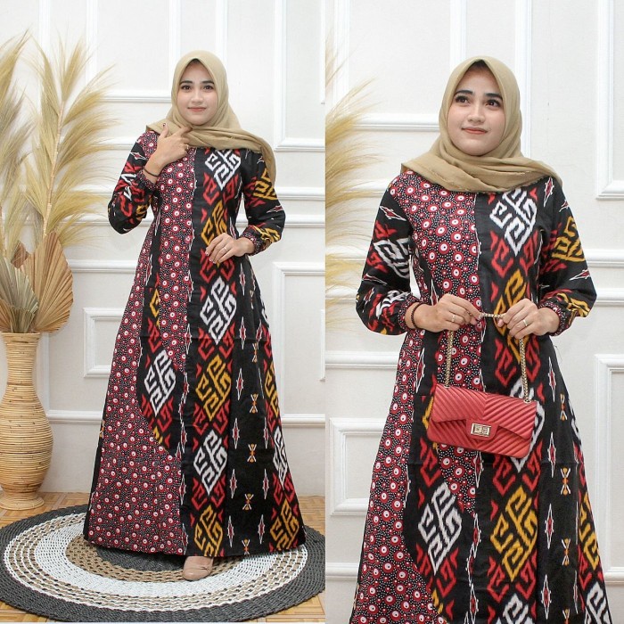 (SALE) Gamis Batik Wanita / Gamis Batik Jumbo / Gamis Batik Kombinasi Polos TERLENGKAP