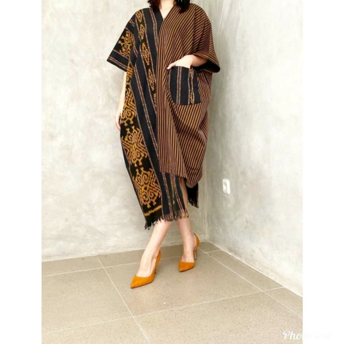 (SALE) midi dress tunik batik wanita ethnic tenun blanket mix lurik AT002 MURAH