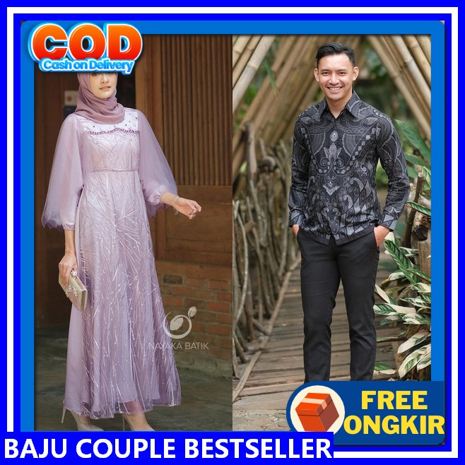 Gamis Couple Suami Istri 2024 Satu Set Gais Lebaran Pasangan Lengan Panjang Simple Murah Baju Kapela