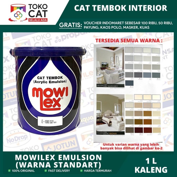 Cat Tembok Interior Mowilex Emulsion Warna Standart 1 Liter Kaleng //Cat Tembok Dalam